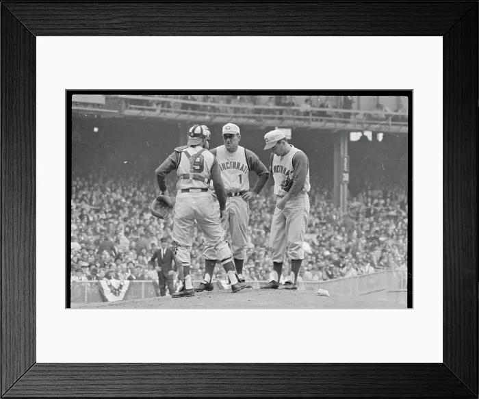 Framed Print : Hutchinson Confers with O'Toole and Johnson During World Series Game