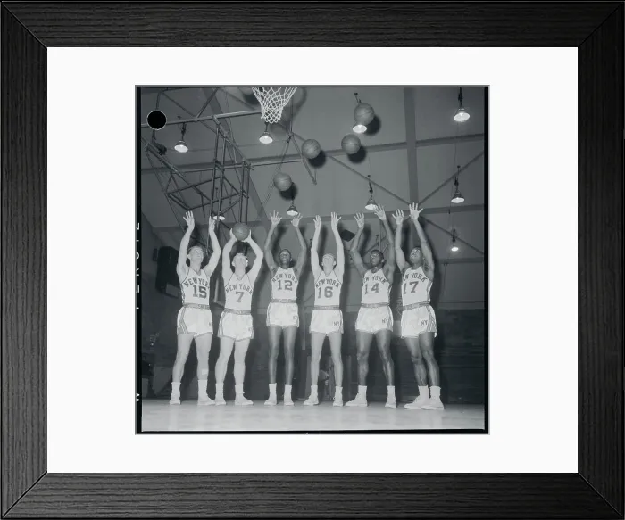 Framed Print : Knicks Rookies Posing with Upheld Arms Framed Print : Knicks Rookies Posing with Upheld Arms