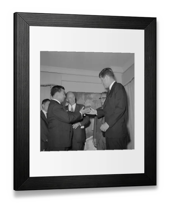 Framed Print : John F. Kennedy Receiving Buddha from Prince Norodom Sihanouk