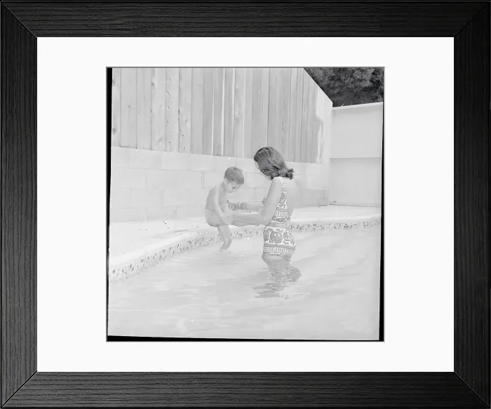 Framed Print : Christian Brando with His Mother in Pool Framed Print : Christian Brando with His Mother in Pool