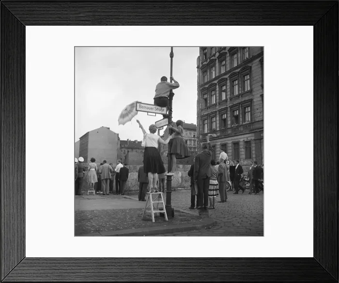 Framed Print : Berliners On Lampost / Ladder & Berlin Wal Framed Print : Berliners On Lampost / Ladder & Berlin Wal