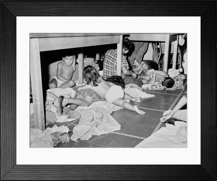 Framed Print : Refugee Children Shelter From Hurricane Carla