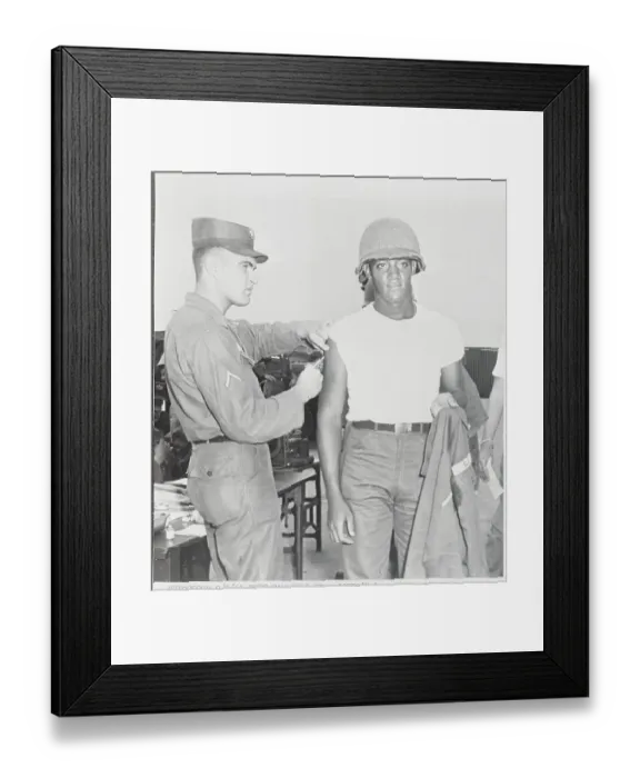 Framed Print : Soldier Inoculating a New Troop Framed Print : Soldier Inoculating a New Troop
