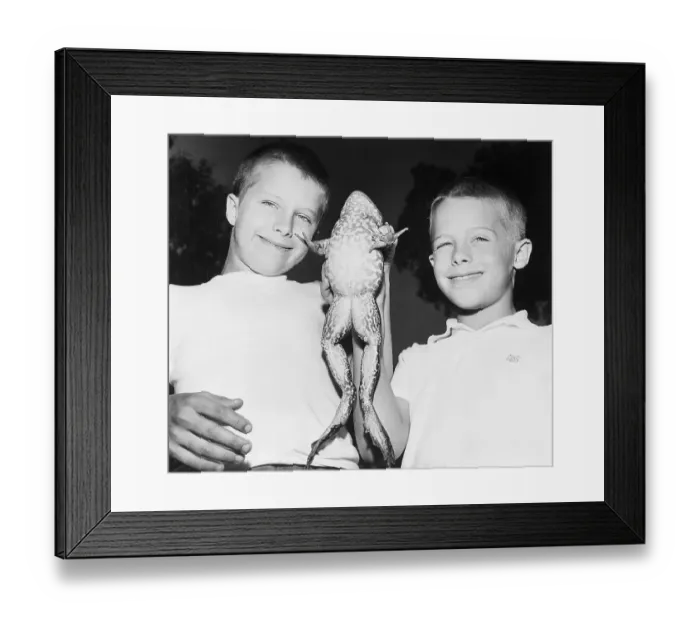 Framed Print : Brothers with Found Frog Pet Framed Print : Brothers with Found Frog Pet