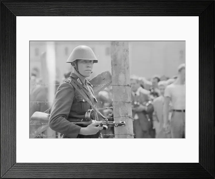 Framed Print : Soldier Standing with Sten Gun Framed Print : Soldier Standing with Sten Gun