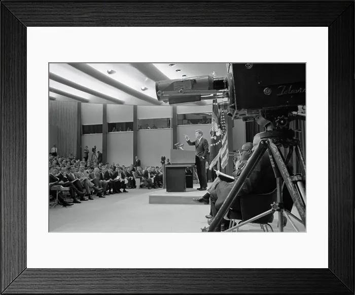 Framed Print : President Kennedy at Press Conference During Berlin Crisis Framed Print : President Kennedy at Press Conference During Berlin Crisis