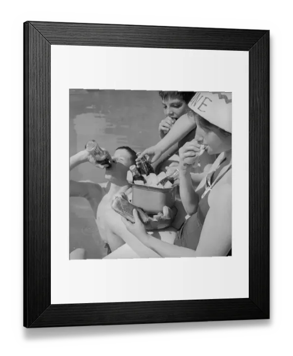 Framed Print : Kids Having Coca Cola and Hot Dogs by Pool Framed Print : Kids Having Coca Cola and Hot Dogs by Pool