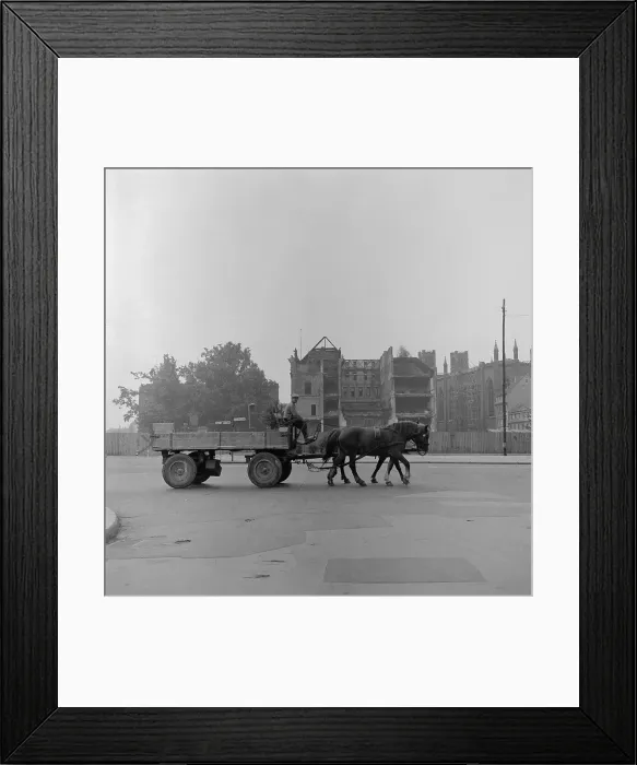 Framed Print : Horse Driven Vehicle Going by War Torn Scene Framed Print : Horse Driven Vehicle Going by War Torn Scene