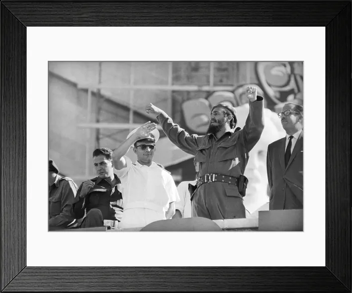 Framed Print : Fidel Castro and Yuri Gagarin Waving to Crowd Framed Print : Fidel Castro and Yuri Gagarin Waving to Crowd
