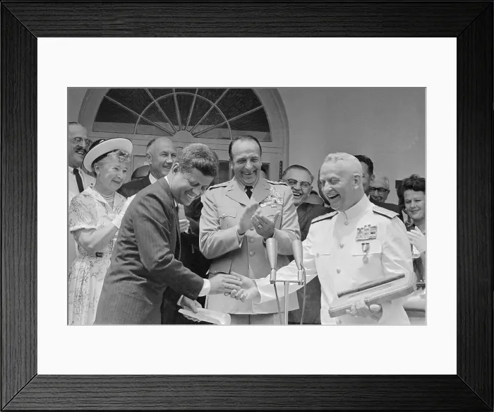 Framed Print : President Kennedy Congratulating Arleigh Burke Framed Print : President Kennedy Congratulating Arleigh Burke