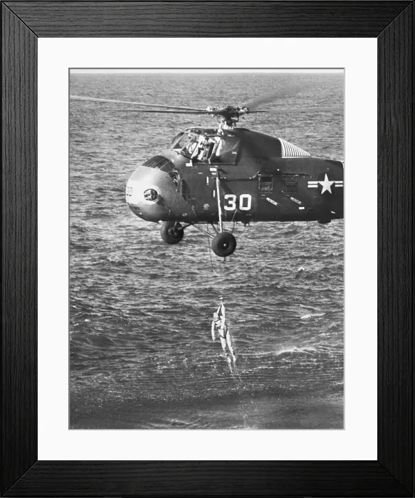 Framed Print : Helicopter Lifting Astronaut From Atlantic Framed Print : Helicopter Lifting Astronaut From Atlantic