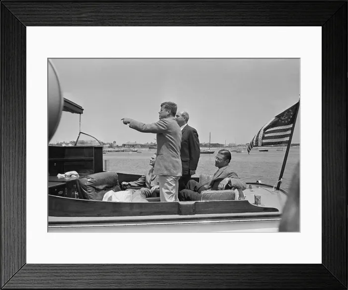Framed Print : President Kennedy Pointing to Hyannisport Landmarks Framed Print : President Kennedy Pointing to Hyannisport Landmarks