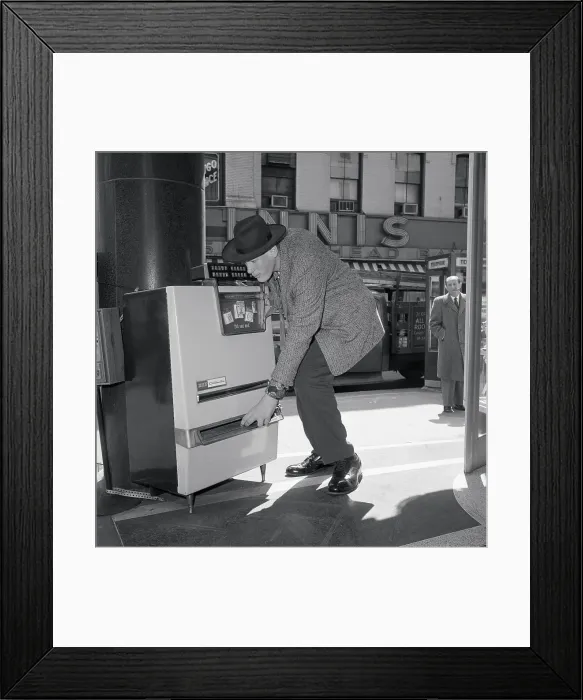 Framed Print : Eddie Carmel Using a Cigarette Machine Framed Print : Eddie Carmel Using a Cigarette Machine