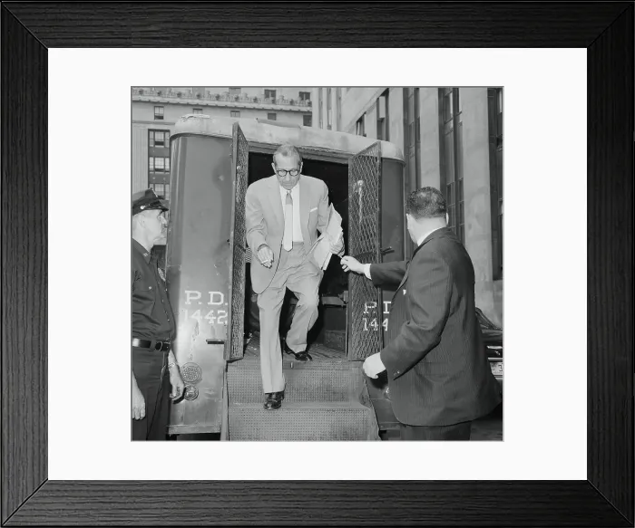 Framed Print : Frank Costello Exiting a Police Van Framed Print : Frank Costello Exiting a Police Van
