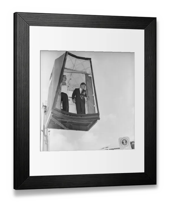 Framed Print : President John F. Kennedy Riding a Cherry Picker Framed Print : President John F. Kennedy Riding a Cherry Picker