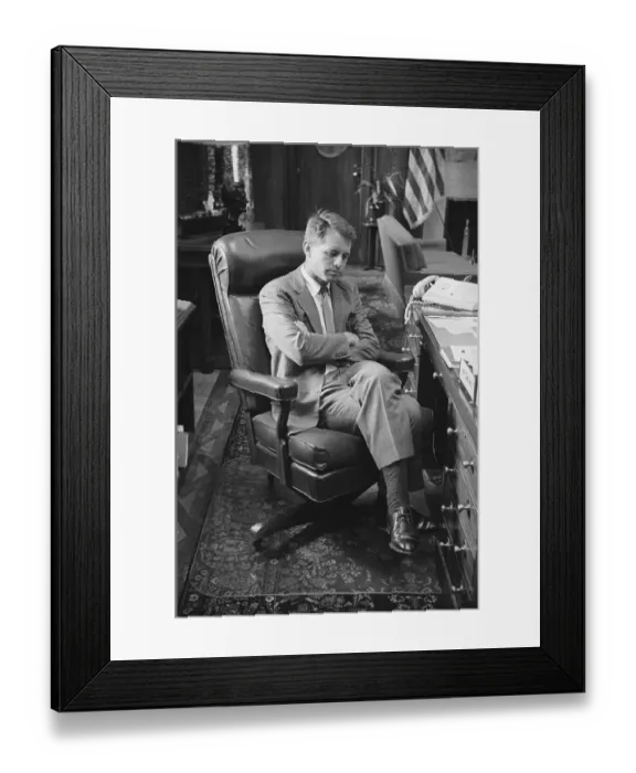 Framed Print : Robert F. Kennedy Sitting With His Leg Crossed at His Desk Framed Print : Robert F. Kennedy Sitting With His Leg Crossed at His Desk