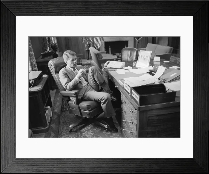Framed Print : Robert F. Kennedy Sitting With His Leg Propped at His Desk Framed Print : Robert F. Kennedy Sitting With His Leg Propped at His Desk