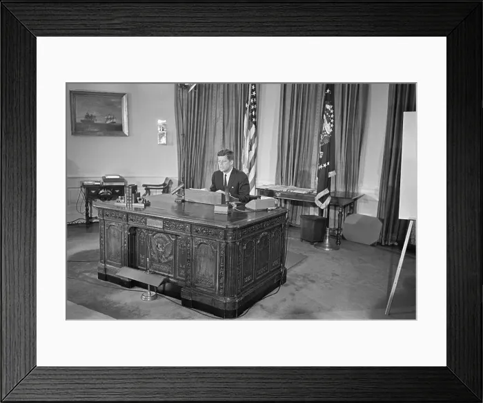 Framed Print : John Kennedy Reporting From Office Framed Print : John Kennedy Reporting From Office