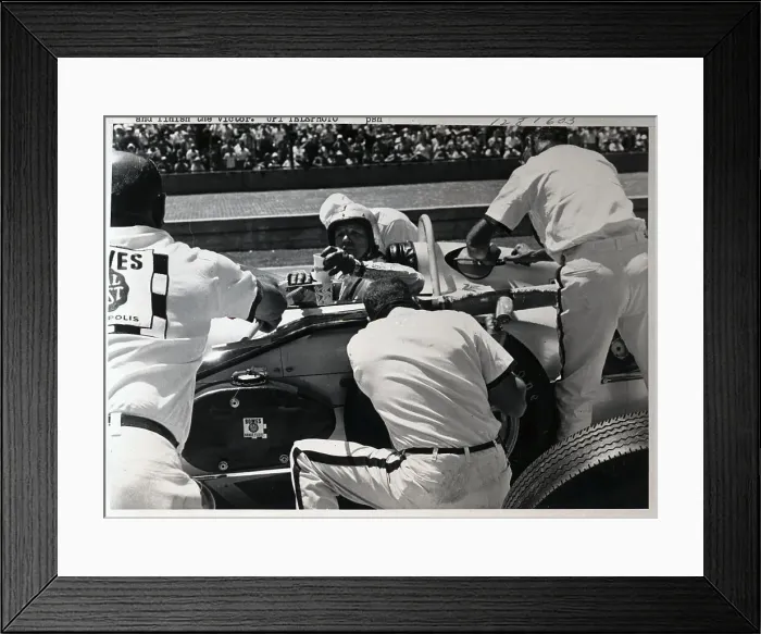 Framed Print : A.J. Foyt Drinking on the Run Framed Print : A.J. Foyt Drinking on the Run