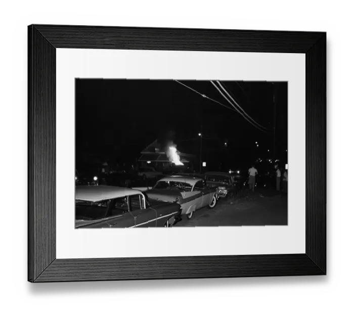 Framed Print : Street and Burning Overturned Car Framed Print : Street and Burning Overturned Car