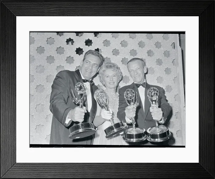 Framed Print : Raymond Burr with Barbara Stanwyck and Fred Astaire Framed Print : Raymond Burr with Barbara Stanwyck and Fred Astaire