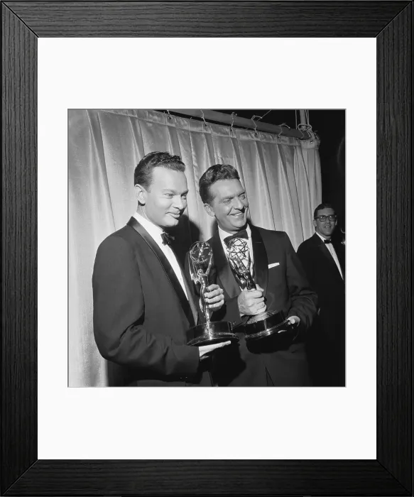 Framed Print : Dave Brinkley and Chet Huntley Holding Their Emmy Awards