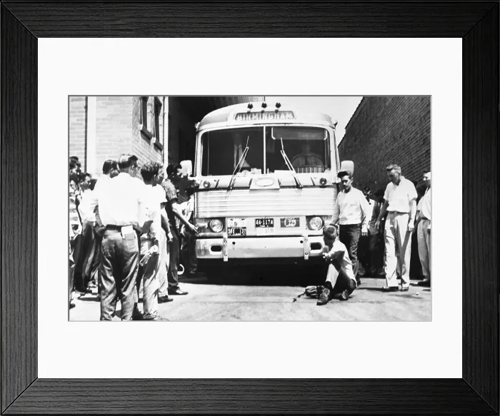 Framed Print : White Protestor Blocking Freedom Rider Bus Framed Print : White Protestor Blocking Freedom Rider Bus