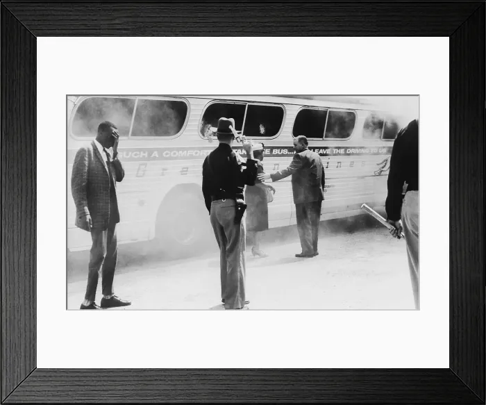 Framed Print : Burning Bus After Attack Framed Print : Burning Bus After Attack
