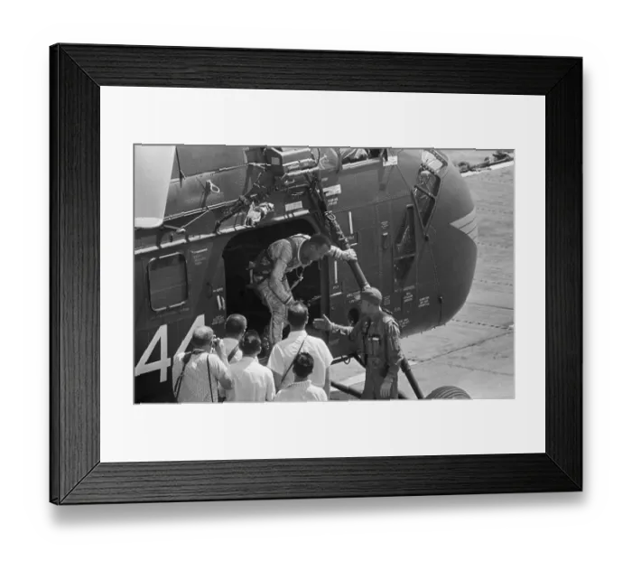 Framed Print : Alan Shepard Leaves Capsule Shakes Hands