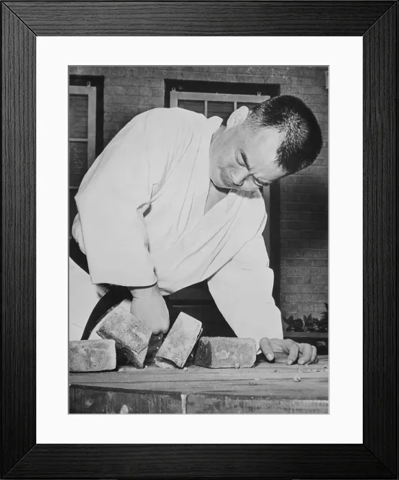 Framed Print : Karate Expert Jhoon Rhee During Brick Breaking Framed Print : Karate Expert Jhoon Rhee During Brick Breaking