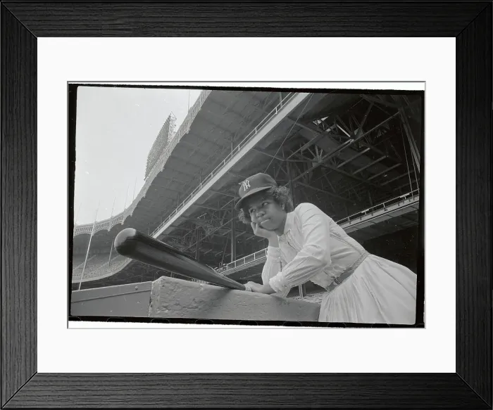 Framed Print : Girl Leaning on Stand with Baseball Bat Framed Print : Girl Leaning on Stand with Baseball Bat