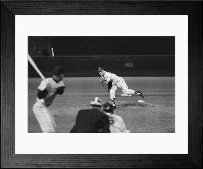 Framed Print : Warren Spahn Pitching Seen from Batter Framed Print : Warren Spahn Pitching Seen from Batter