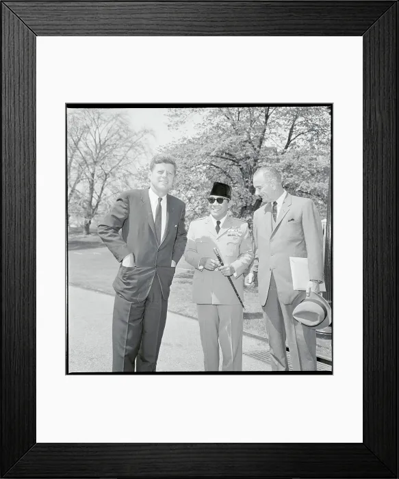 Framed Print : Kennedy and Johnson with Indonesia's Sukarno 1961 Framed Print : Kennedy and Johnson with Indonesia's Sukarno 1961