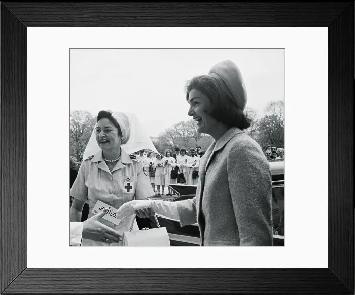Framed Print : Jacqueline Kennedy Being Met by Lady Bird Johnson Framed Print : Jacqueline Kennedy Being Met by Lady Bird Johnson