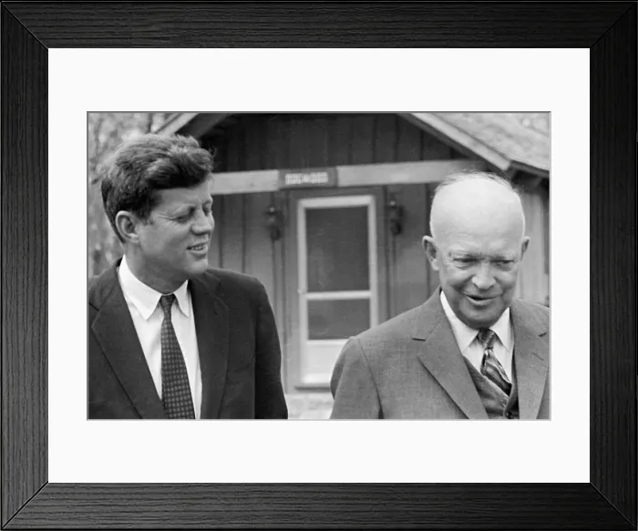 Framed Print : Kennedy Walking with Eisenhower at Camp David Framed Print : Kennedy Walking with Eisenhower at Camp David