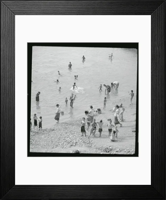 Framed Print : Women and Children at River Bathing Site Framed Print : Women and Children at River Bathing Site