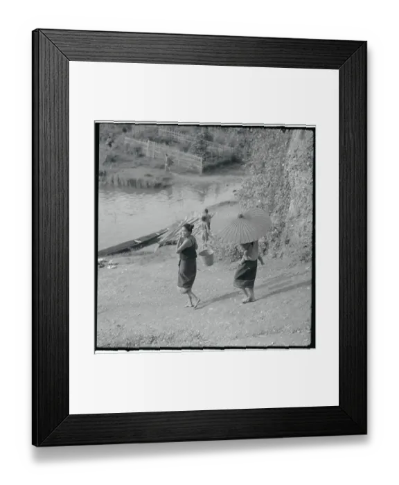 Framed Print : Woman with parasol Walking by River Framed Print : Woman with parasol Walking by River