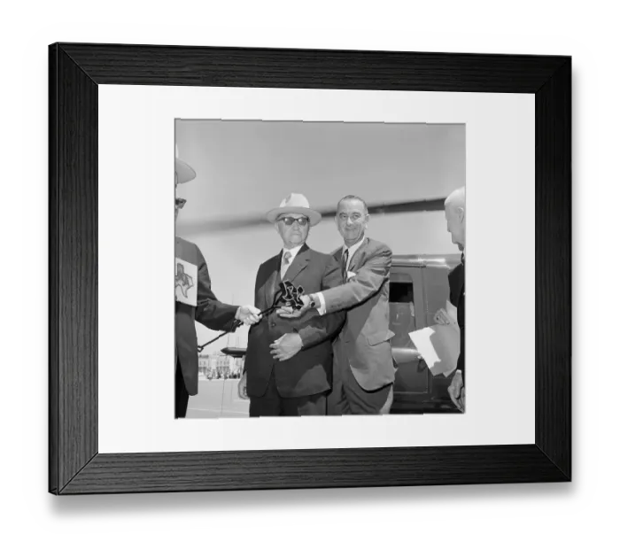 Framed Print : Lyndon Johnson Presenting Branding Iron to Konrad Adenauer Framed Print : Lyndon Johnson Presenting Branding Iron to Konrad Adenauer