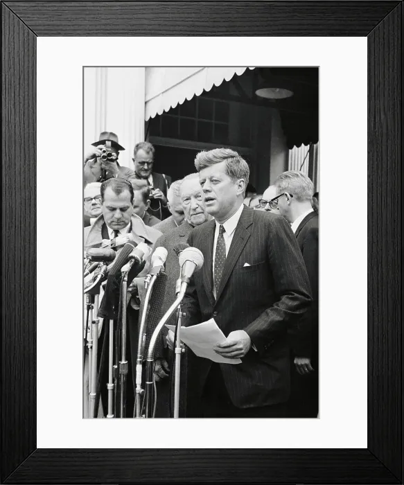 Framed Print : John Kennedy Talking to Press Framed Print : John Kennedy Talking to Press