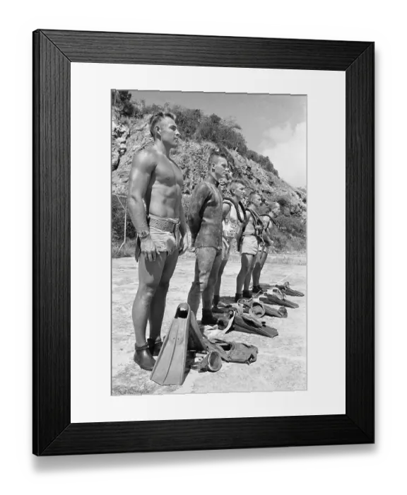 Framed Print : UDT Men Wearing Different Underwater Outfits Framed Print : UDT Men Wearing Different Underwater Outfits