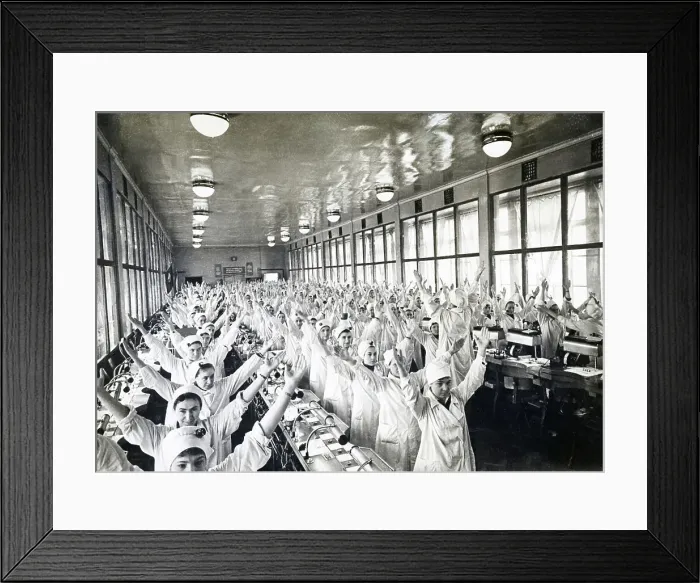 Framed Print : Workers Doing Morning Calisthenics Framed Print : Workers Doing Morning Calisthenics