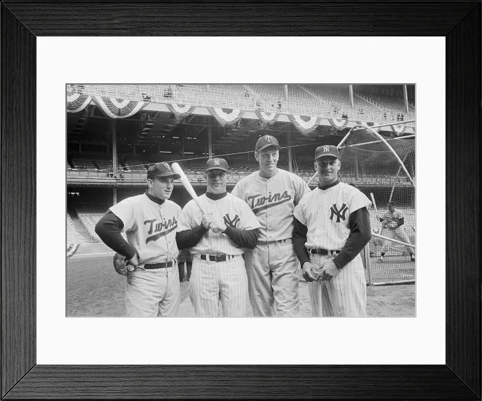 Framed Print : Opposing Baseball Players Posing Together Framed Print : Opposing Baseball Players Posing Together