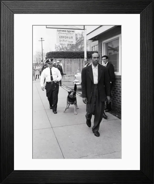 Framed Print : Photographer Followed by Police and Dog Framed Print : Photographer Followed by Police and Dog