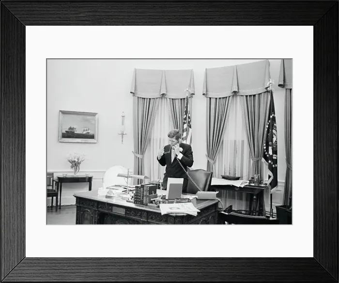 Framed Print : President Kennedy Talking on Phone in Oval Office Framed Print : President Kennedy Talking on Phone in Oval Office