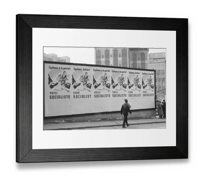 Framed Print : Socialist Billboard Opposing Belgian Premier Gaston Eyskens Framed Print : Socialist Billboard Opposing Belgian Premier Gaston Eyskens