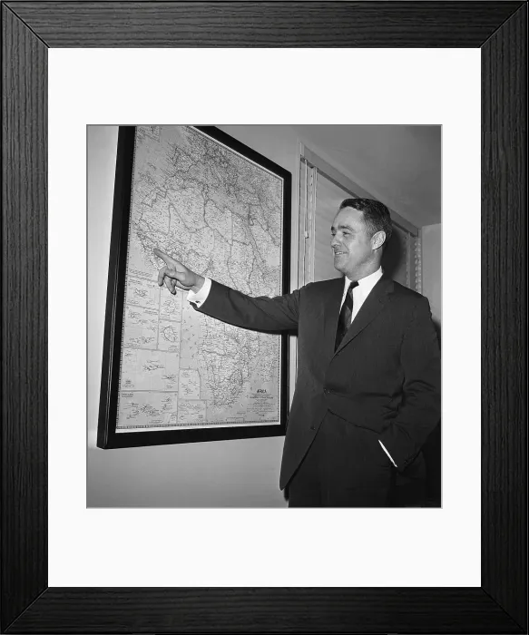 Framed Print : Sargent Shriver With Map of Africa Framed Print : Sargent Shriver With Map of Africa