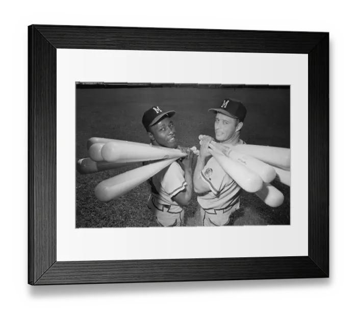 Framed Print : Hank Aaron and Eddie Mathews Carrying Bats on Their shoulders Framed Print : Hank Aaron and Eddie Mathews Carrying Bats on Their shoulders