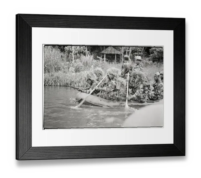 Framed Print : Troops In Camouflage Raft Down River Framed Print : Troops In Camouflage Raft Down River
