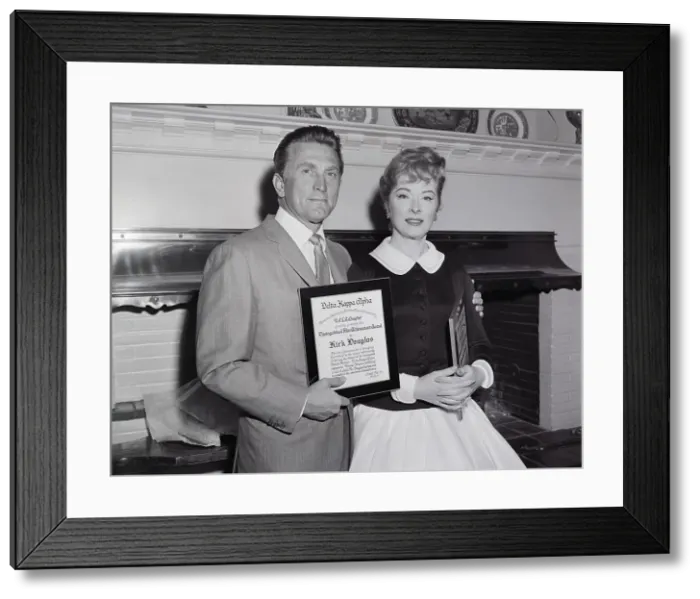 Framed Print : Greer Garson and Kirk Douglas with Awards Framed Print : Greer Garson and Kirk Douglas with Awards
