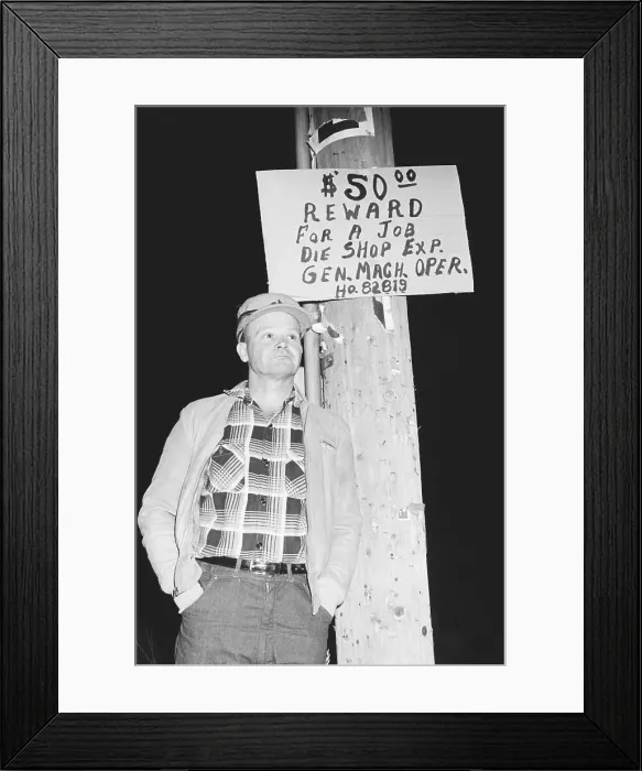 Framed Print : Man With Unemployment Sign Framed Print : Man With Unemployment Sign
